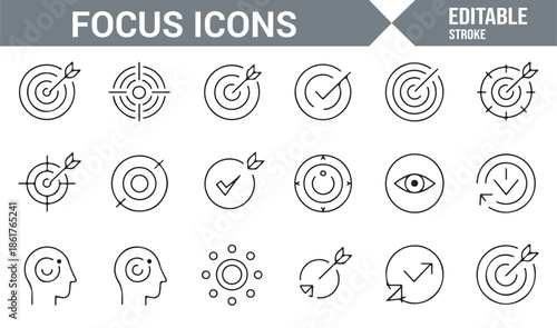 Minimal focus and thinking outline vector icons