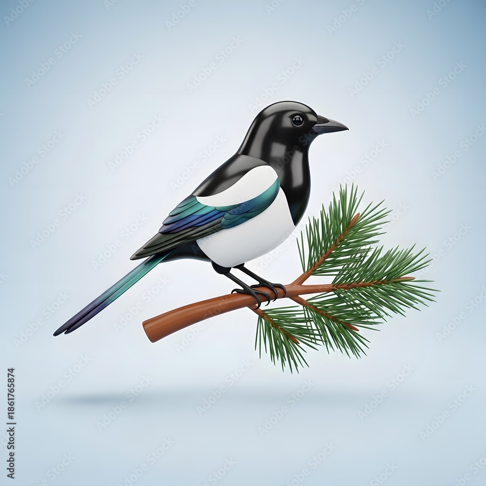 Obraz premium 까치와 소나무 가지