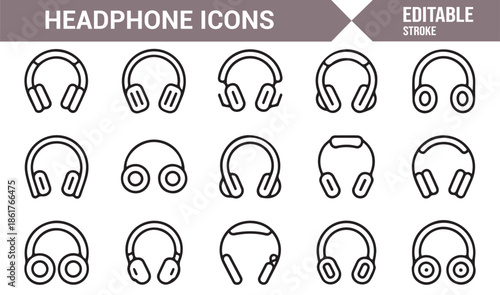 Editable audio headset outline icons for UI design