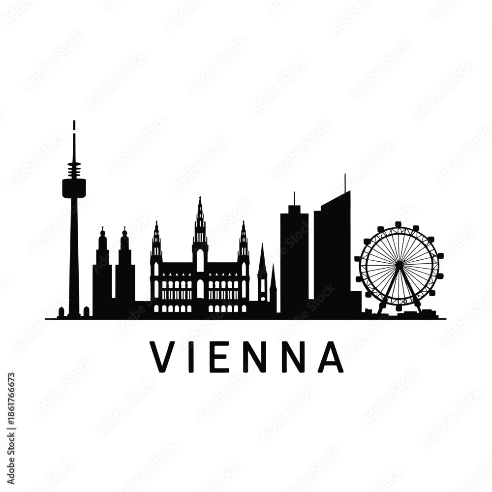Obraz premium Vienna skyline illustration featuring iconic landmarks and the giant ferris wheel