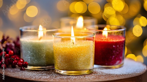 Festive Glow: Colored Candles with Warm Light for Holiday Ambiance