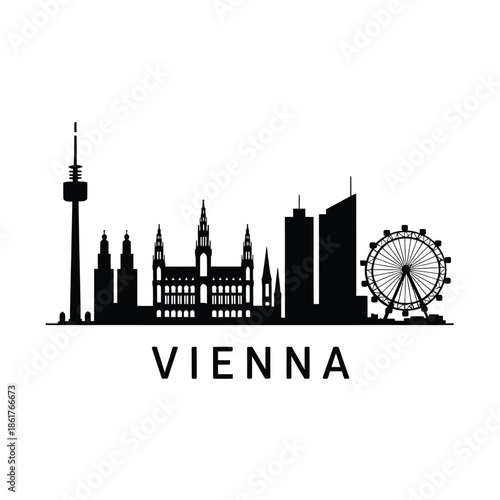Vienna skyline illustration featuring iconic landmarks and the giant ferris wheel