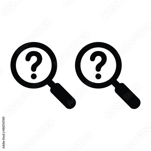 Two black magnifying glasses with question marks inside a search for answers