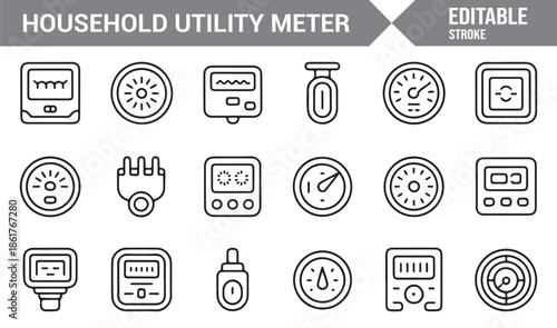 Smart home utility measurement outline icons collection