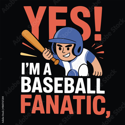 Cartoon baseball player with bat and helmet on black background