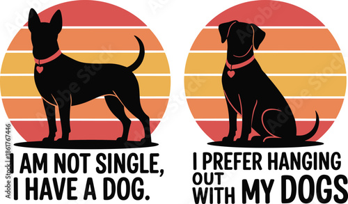 Two black dogs with sunset background and humorous text