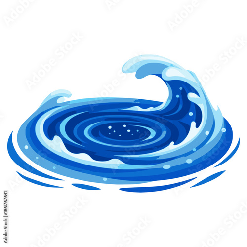powerful spiral water whirlpool waves flat color vector illustration template design