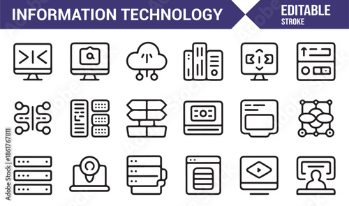 Technology infrastructure and coding outline icon pack