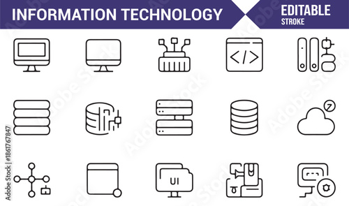 Modern IT and software outline symbols collection