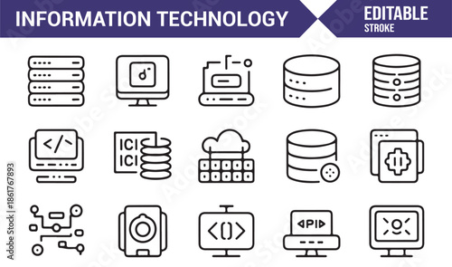 Computer systems and automation IT icons in line style