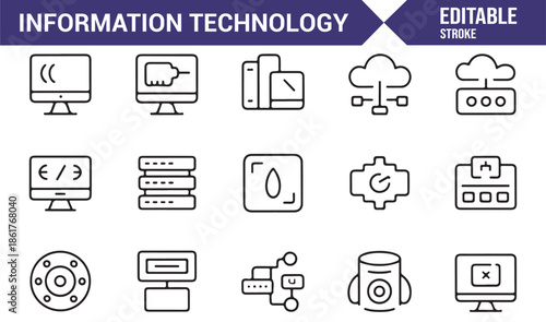 Information technology outline icons set for digital systems