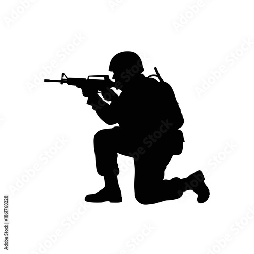 Silhouette Soldier Kneeling Aiming Rifle