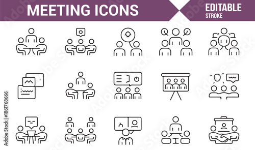 Minimal business meeting line icons set