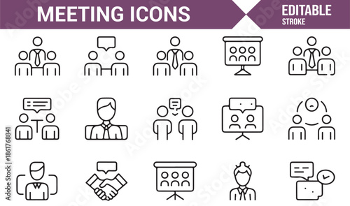 Corporate teamwork and handshake outline icons