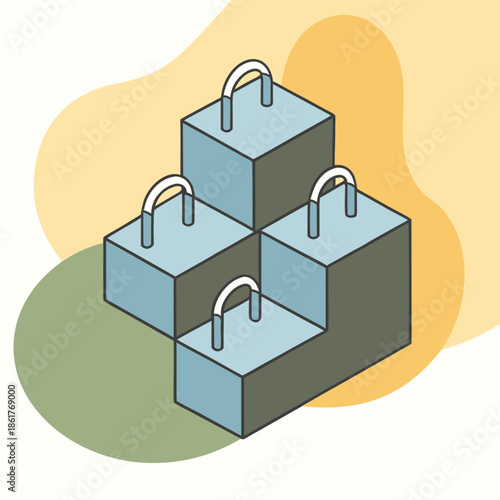 Abstract Cubes with Handles in Blue and Green