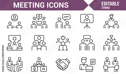 Corporate discussion and presentation line icons collection