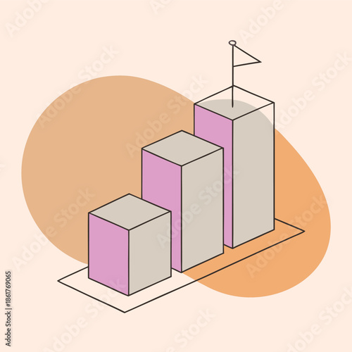 Illustration of growing bar graph with flag