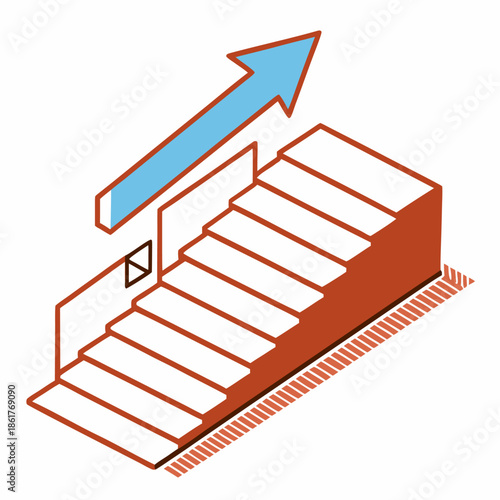 Illustrated Staircase with Blue Arrow Icon