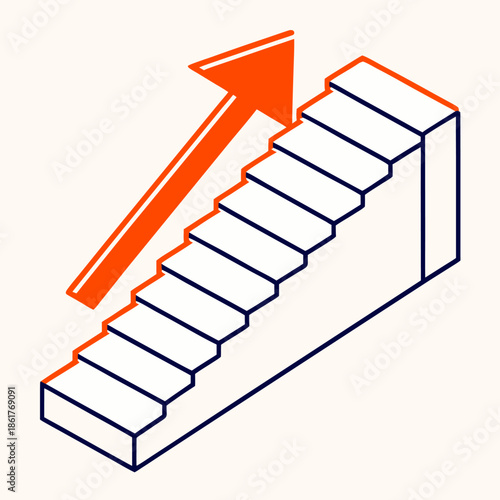 Orange Arrow Pointing Up Staircase Illustration