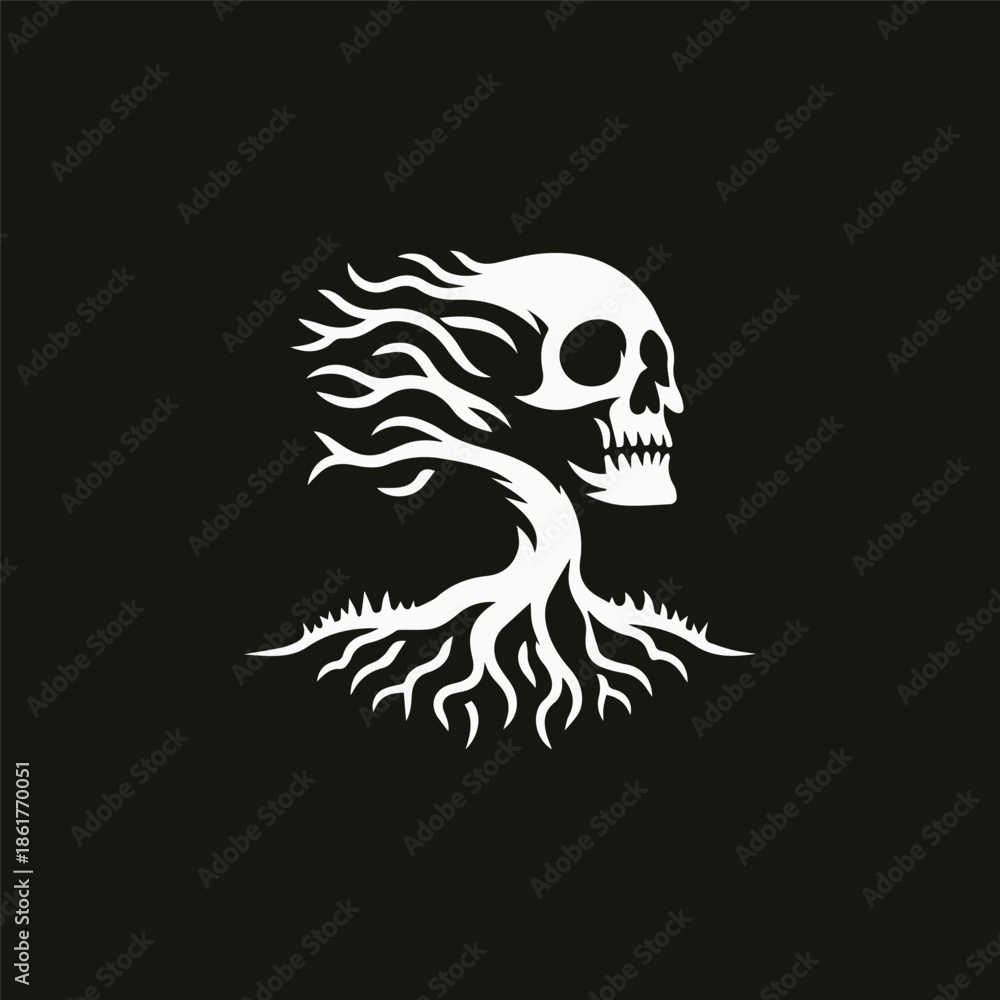 Obraz premium Skull Root Tree Logo