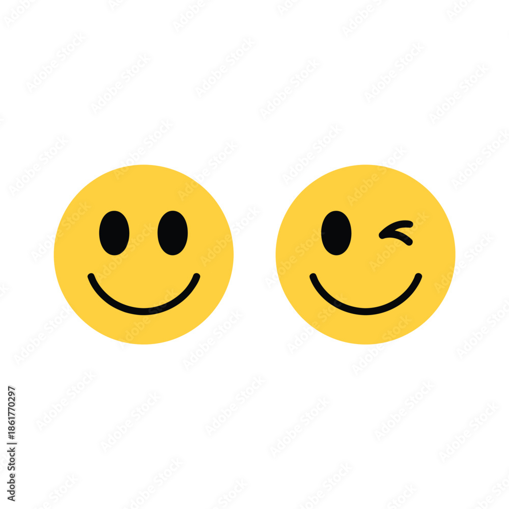Fototapeta premium Two yellow smiley faces one winking displaying positive emotions