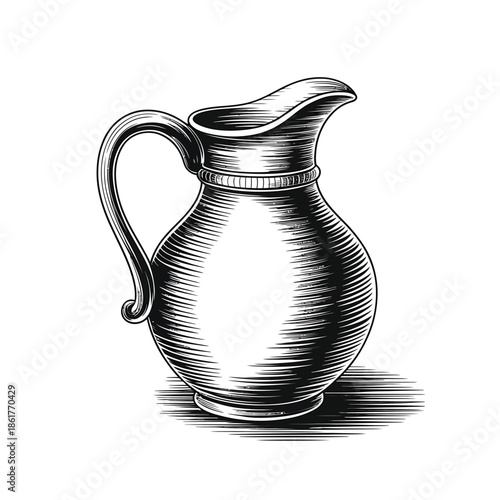 Detailed engraving of a classic ceramic pitcher showcasing intricate design