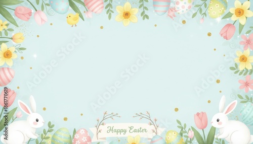 Easter celebration event featuring colorful eggs flowers and bunnies in a festive garden setting creating a joyful atmosphere for spring festivities