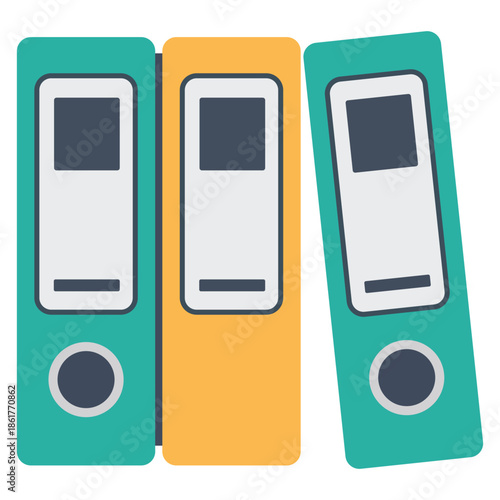 A colorful illustration of three binders standing upright on a white background