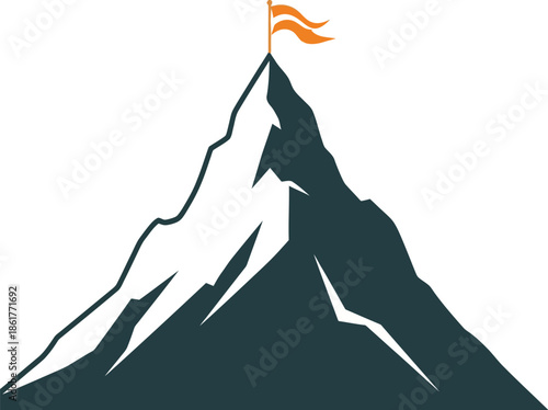 Mountain peak with flag isolated on transparent background