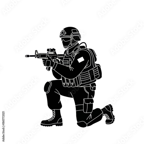 Soldier Kneeling with Rifle - Military Silhouette Icon