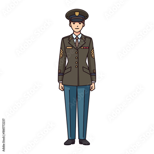 Female Marine Sergeant Military Uniform Cartoon Illustration