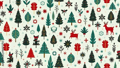 Colorful Holiday Pattern Background with Festive Decorative Elements