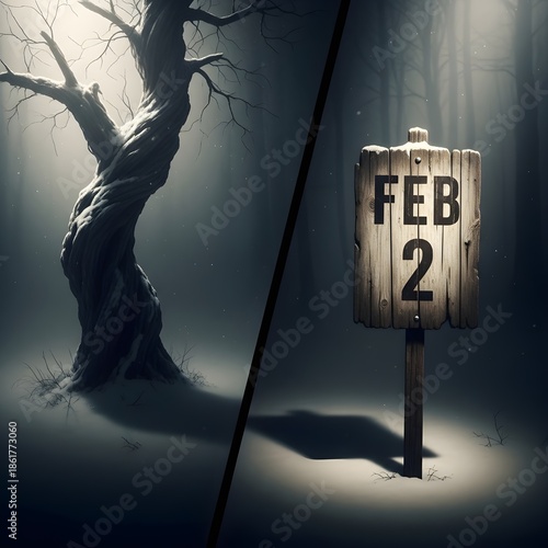 Mysterious february 2nd calendar in a dark forest