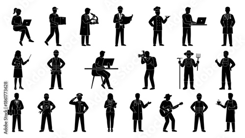 Collection of Silhouetted People Playing Instruments.