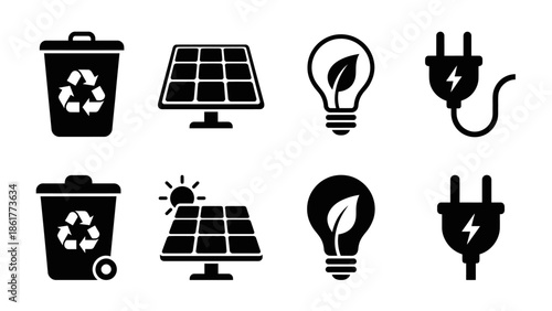 Sustainable Energy Icons Set for Green Technology.