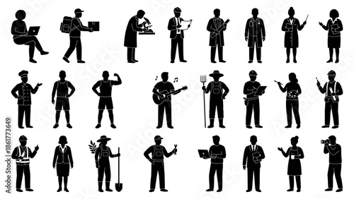 Silhouettes of Musicians Playing Various Instruments.