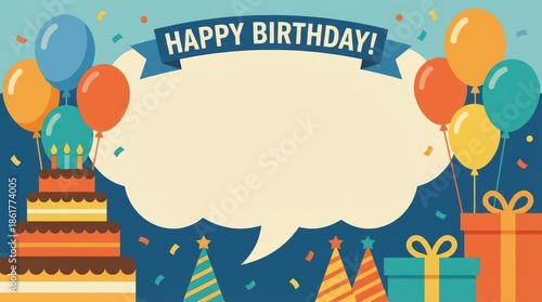 Celebrate a joyful birthday party with colorful decorations delicious cake and fun balloons at a festive venue captured in a vibrant and cheerful atmosphere from an engaging perspective