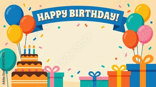 Joyful birthday celebration with colorful decorations cake and gifts at a festive venue captured in a vibrant atmosphere for memorable moments