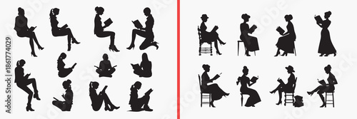 sitting chair silhouette vector, office people black silhouettes, seated working illustration set, business sitting outline art, workplace human vector collection, office posture icon set, chair sitti
