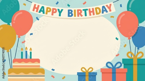 Celebration of happiness birthday party decorations festive background digital illustration cheerful atmosphere colorful view fun concept for creating joyful moments