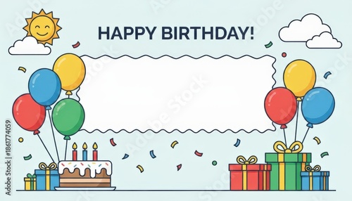 Festive birthday celebration home digital greeting card joyful environment eye-level view birthday wishes and happiness for all ages