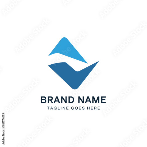Abstract blue logo design with brand name and tagline elements