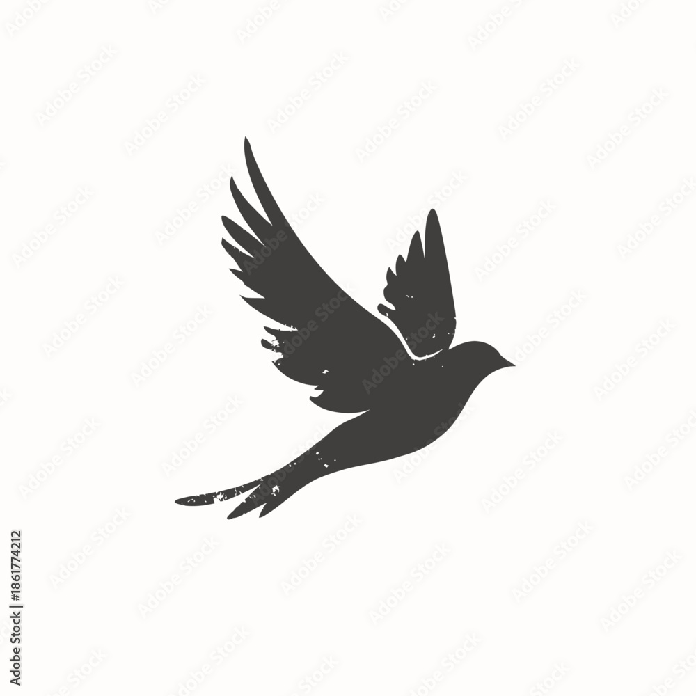 Obraz premium Minimalist black bird silhouette flying against a soft neutral background, ideal for modern design, symbolism of freedom, elegance, and contemporary visual branding.