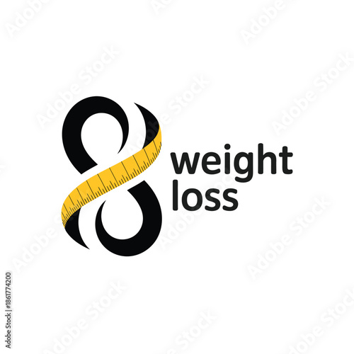 Infographic design featuring the infinity symbol and a measuring tape for weight loss