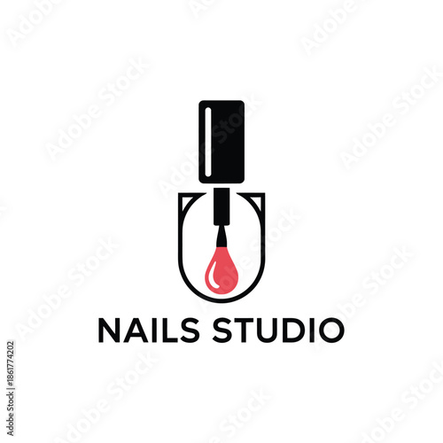 Elegant nail polish bottle and drop logo design for a studio