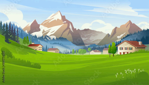 landscape with mountains and blue sky