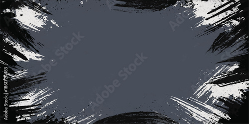 Vintage vector design featuring a dark abstract grunge background with a dirty ink splatter texture, black paint stains, and an old paper frame border element for a decorative wallpaper illustration