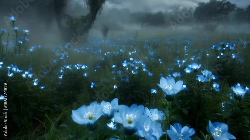 Watching Blue Flowers Bloom in a Field Under Cloudy Skies