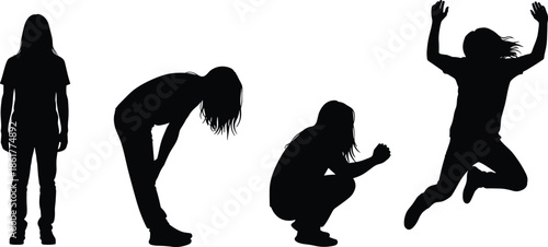 Black silhouettes of business people in suits walking and standing including one woman in a skirt isolated on white background