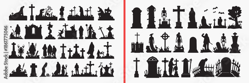 religious symbol silhouette vector, church object black silhouettes, christian cross illustration set, faith worship silhouette art, religious monument vector design, prayer faith clipart silhouettes,